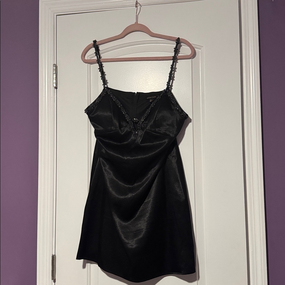 Seni & Cade : 🖤 Black Satin Dress with Beaded Straps 🦋
